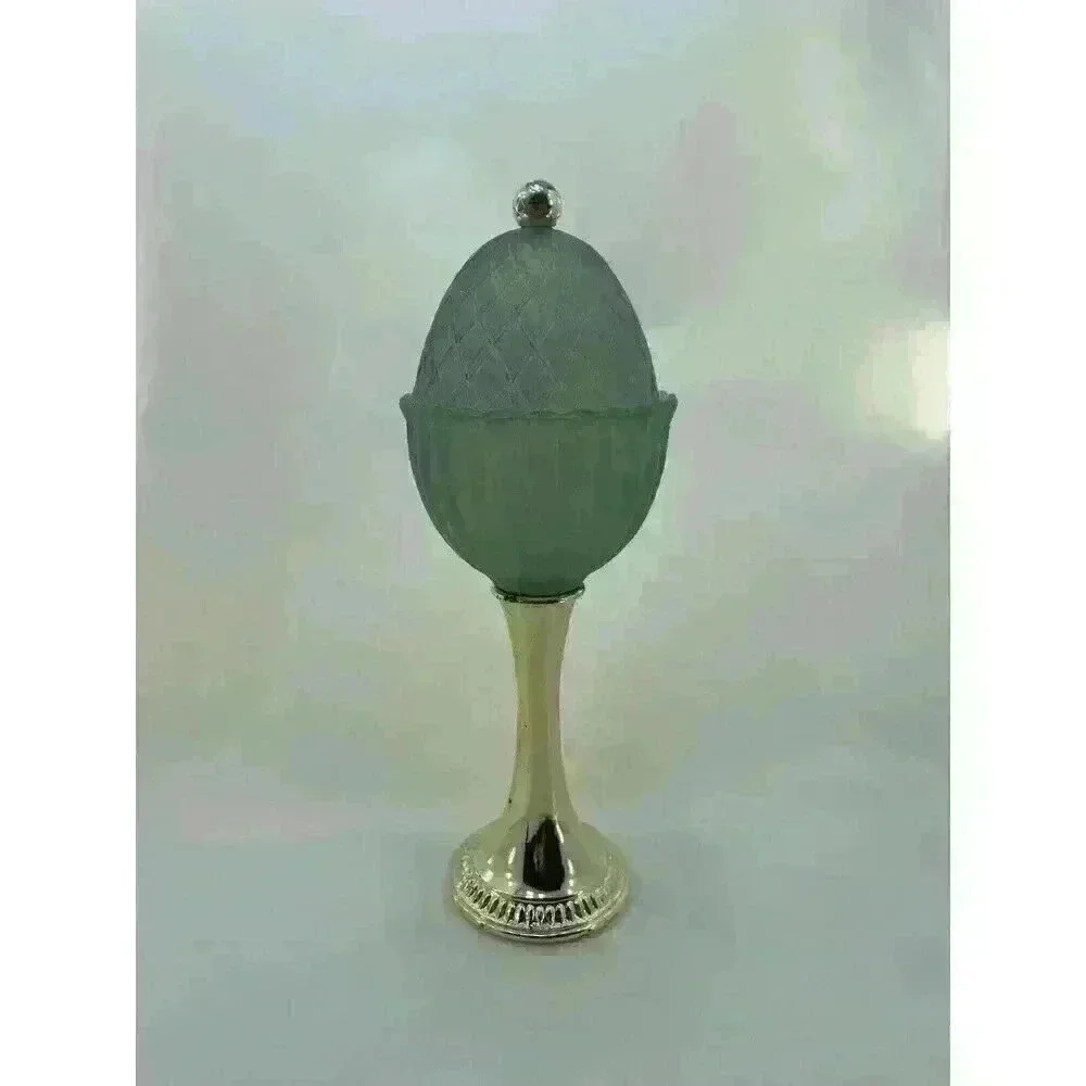 Vintage 1968 Avon Green Regence Tall Pedestal Candle‎ Holder with Lid Gold Base​